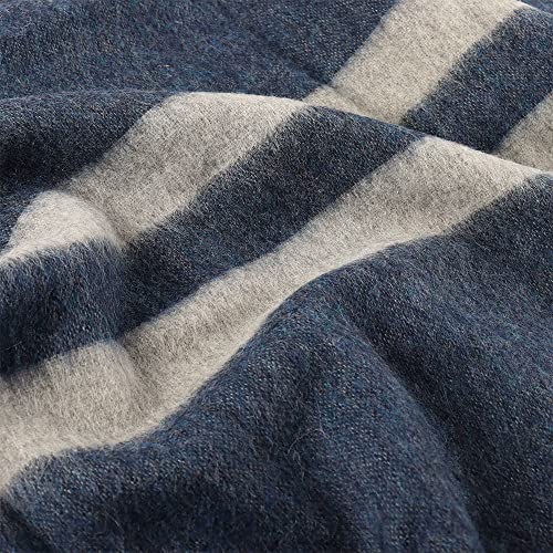 Thick Alpaca Wool Blanket Heavyweight Camping Outdoors Indoors Soft Peru Queen Size Stripes Design (Blue Jean/Soft Gray, Queen Size) - Thumbnail 2