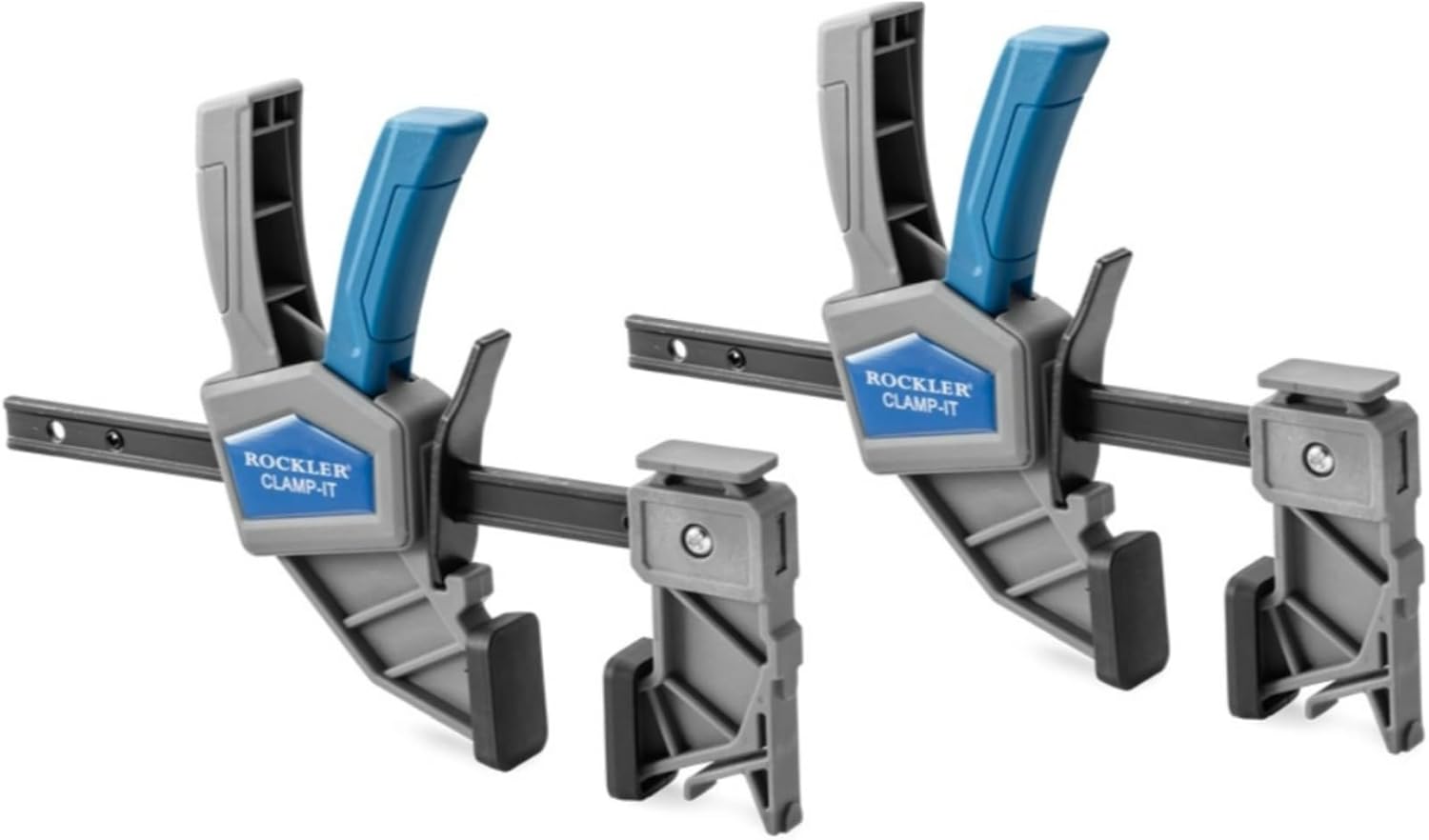 Rockler Clamp-It Trigger Bar Clamps 2-Pack – One-Handed Woodworking Tool, Quick Release Grip, 150 lb Pressure, Corner Assembly Squares, Wood Carpentry Tool