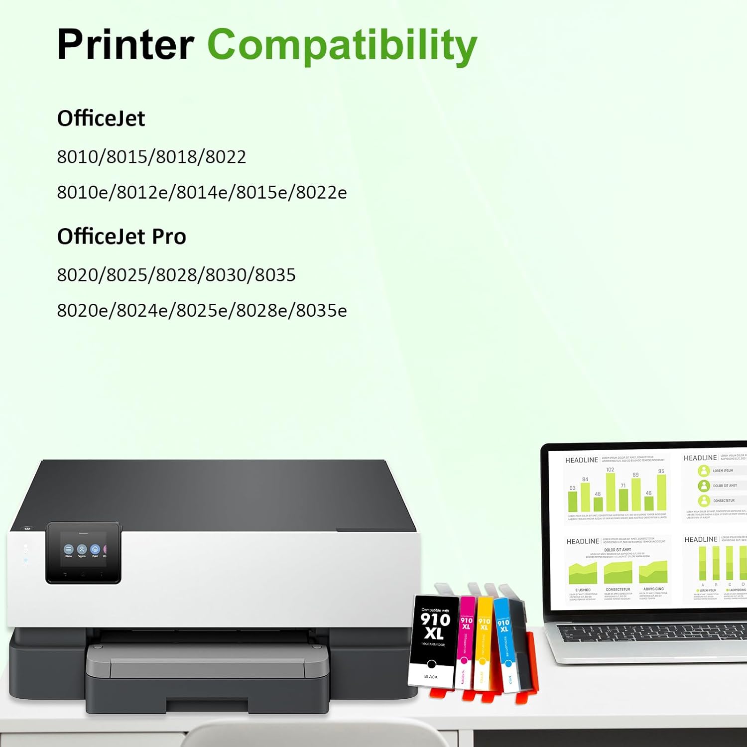 910 910XL 8015e Ink Cartridges for HP Printers OffceJet 8025e Ink 910 XL Black and Color Combo Pack for OfficeJet Pro 8015e 8025e 8020 8028e 8035e 8010 8034e 8020e 8025 8030 8028 8035 (4 Pack)