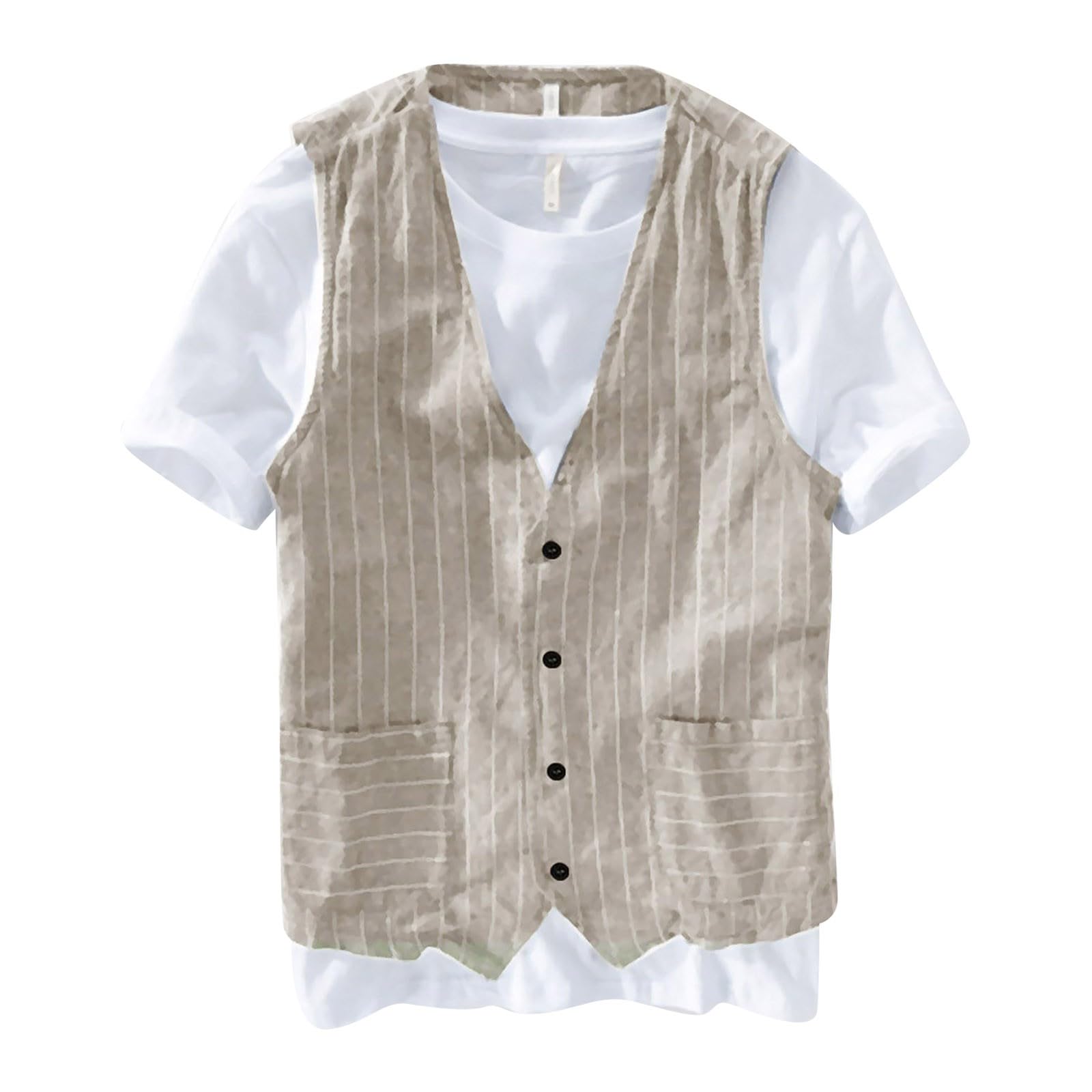 Chaleco de lino a rayas para hombre, chaleco sin mangas a rayas azul marino para hombre, chaleco de lino con botones, elegante chaleco de rayas para hombre, chaleco de lino azul marino para uso casual