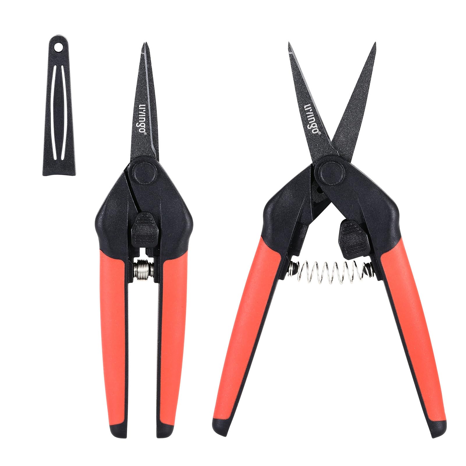 LIVINGO Sharp Secateurs - 2 Pack 6.5" Spring Handles Non Stick Teflon Blades Stainless Steel Scissors for Cutting Plants and Flowers