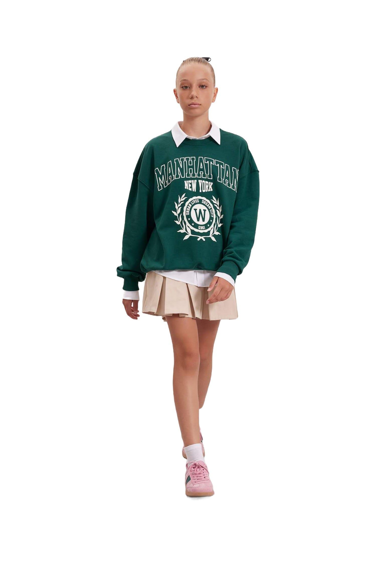 DeFacto Girl Regular Fit bluza z długim rękawem, dziergana bluza z kapturem dla dziewczynek (D.Green, 5/6 Y), zielony, 5-6 lat
