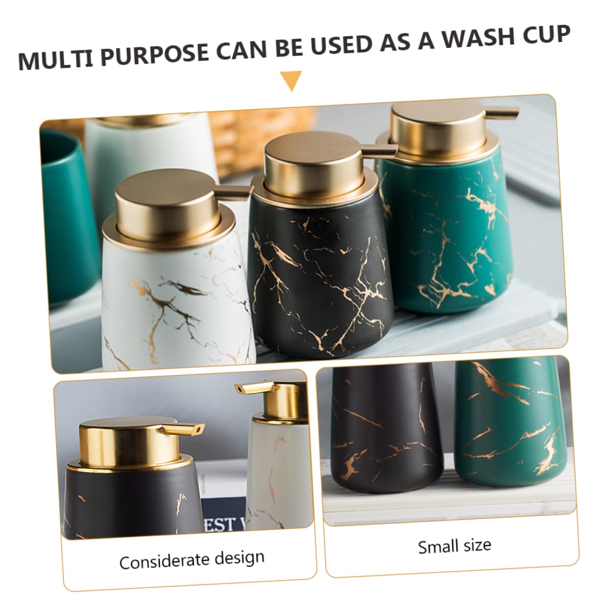 Juego de Accesorios de Baño de Cerámica Negro, 1 Set Dos Vasos | Portacepillos y Jabonera Incluidos, Botella para Loción, Acabado Liso y Portátil, Estilo Clásico Elegante