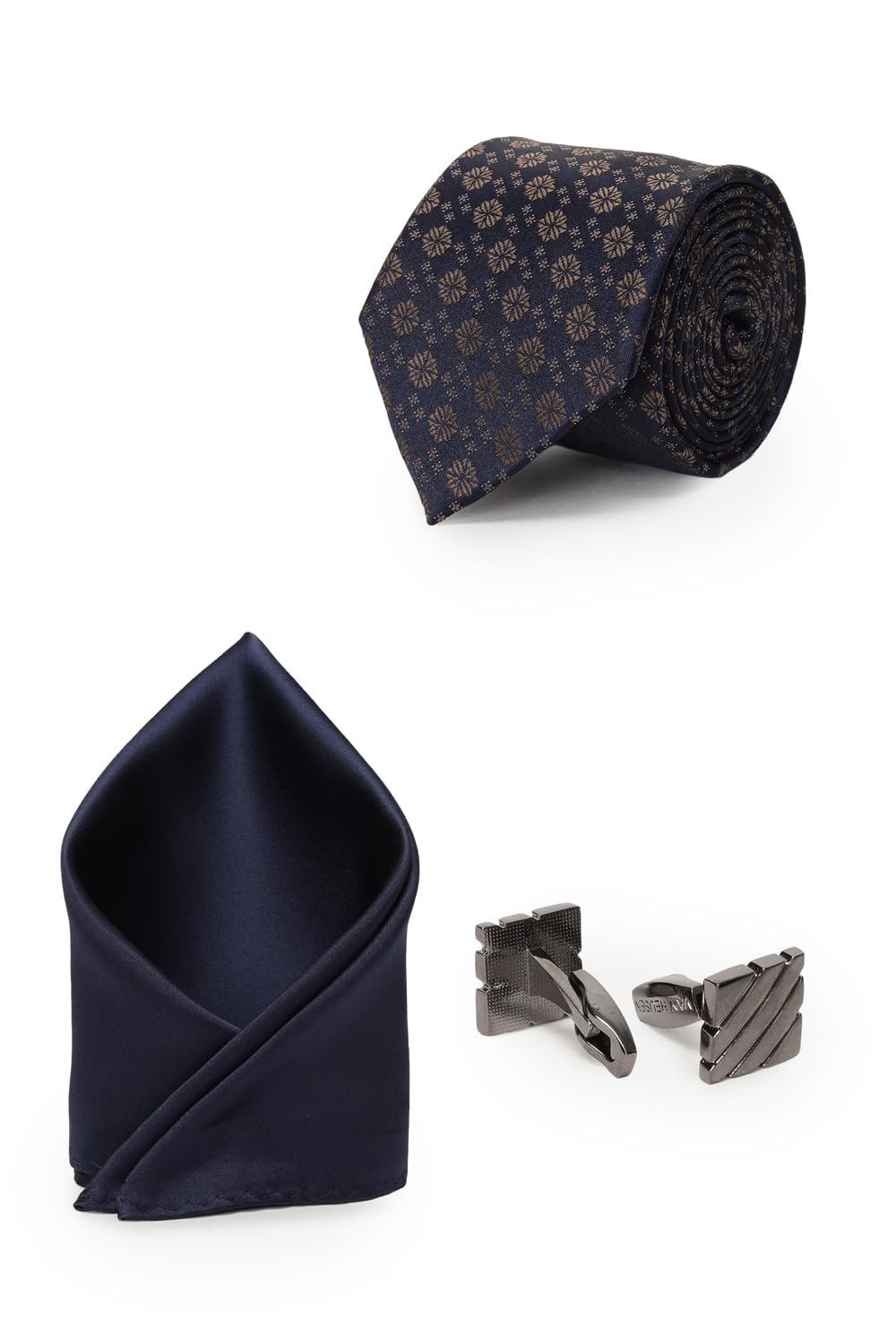 van heusen Men Navy Party Tie Pocket Square And Cufflink-picture-23