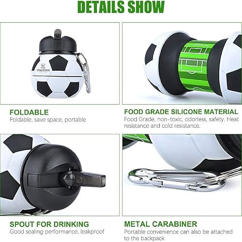 Miniatura 5 de Botellas de agua plegables con mosquetón, botella de agua deportiva de grado alimenticio para regalo, botella de agua plegable para niños, para