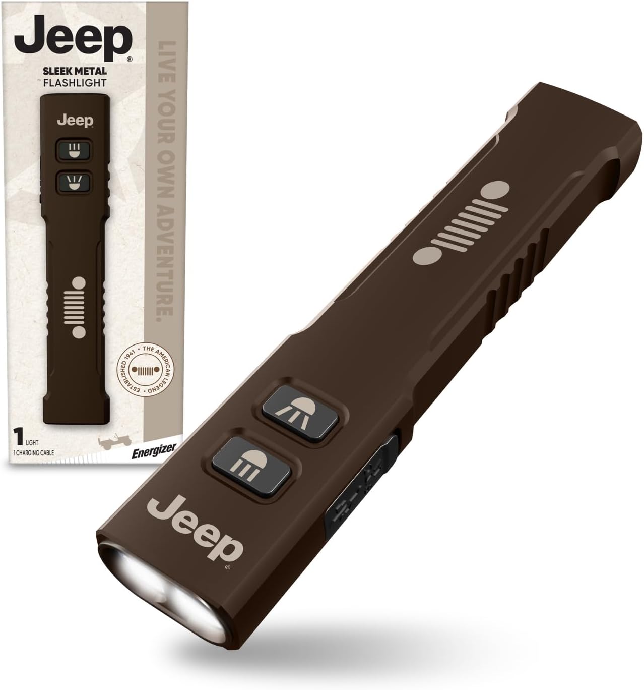 Energizer Jeep SM-1250 Flashlight Rechargeable for EDC, Tactical Flashlight Ultra Bright, IPX4 Water-Resistant, USB-C Cable Included