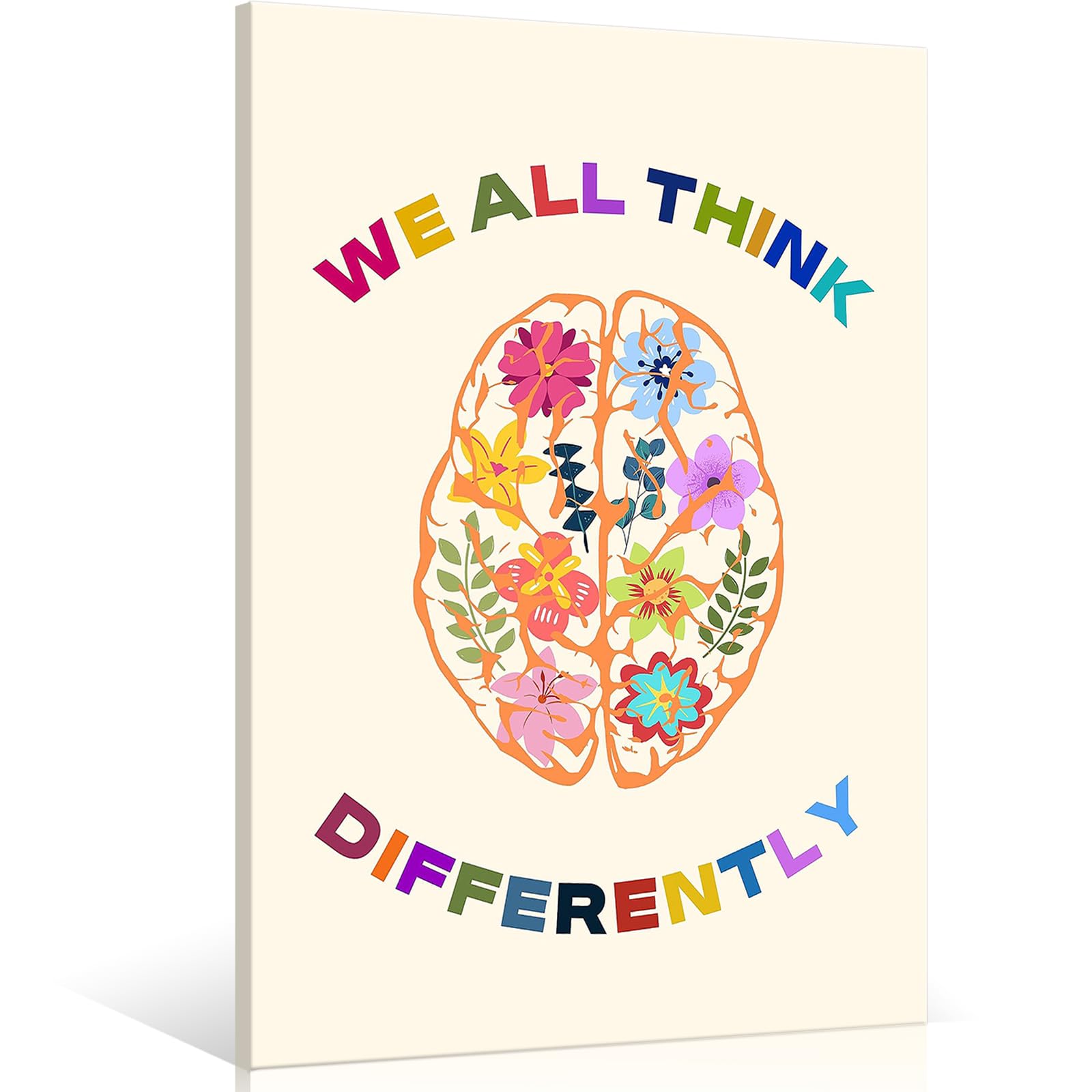 uoyien Growth Mindset Mental Health Posters Classroom Counseling Room Therapy Wall Decor Affirmations Quotes Canvas Wall Art Kids Special Educational Brain Neurodiversity Prints 16x22in Wood Framed