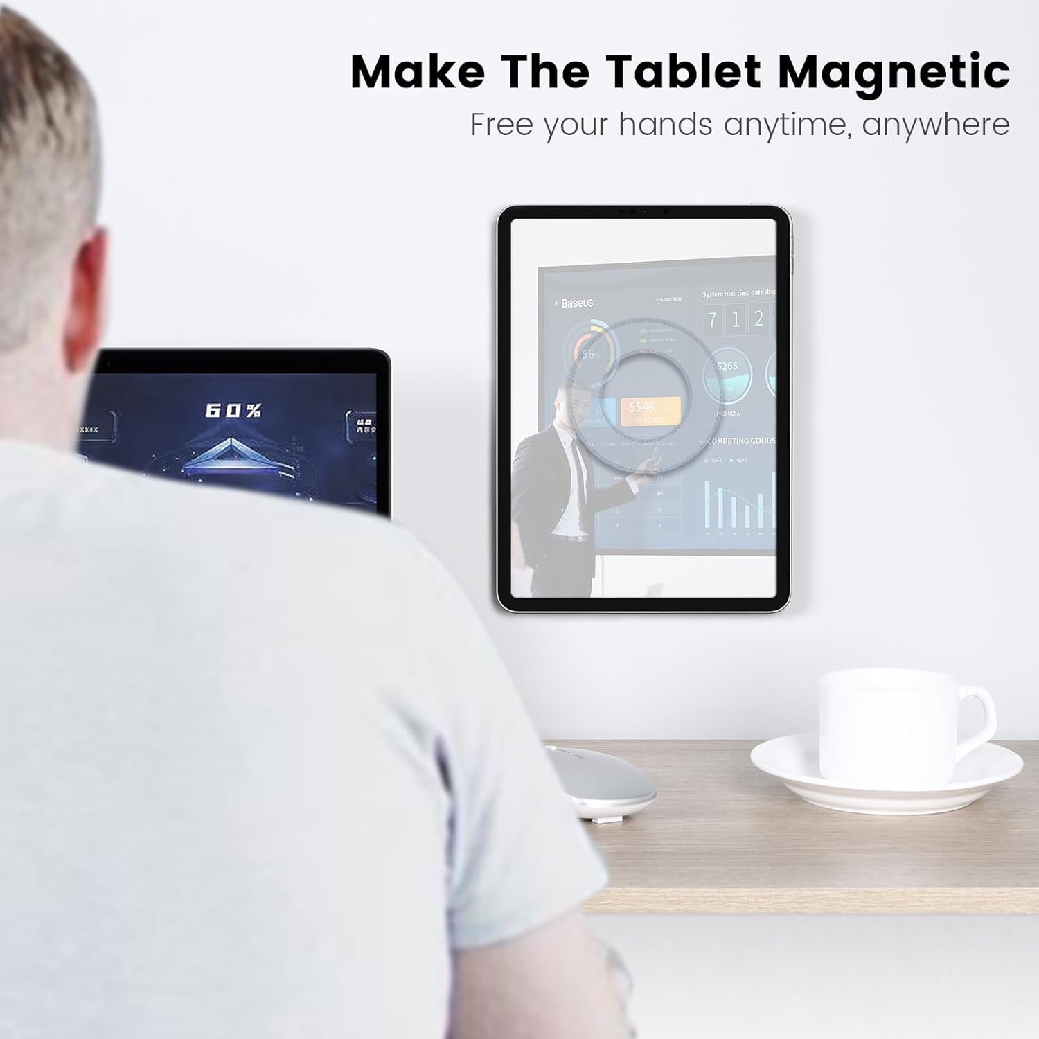 Nillkin iPad Magnetic Mount Stand Shower for Wall Tablet Holder Mount for car Cradle Magnet for iPad Pro M4,Air,10.2, 11th, A16,10th, SnapHold Plus Magnetic Sticker for Home,Office,Fridge (Grey)