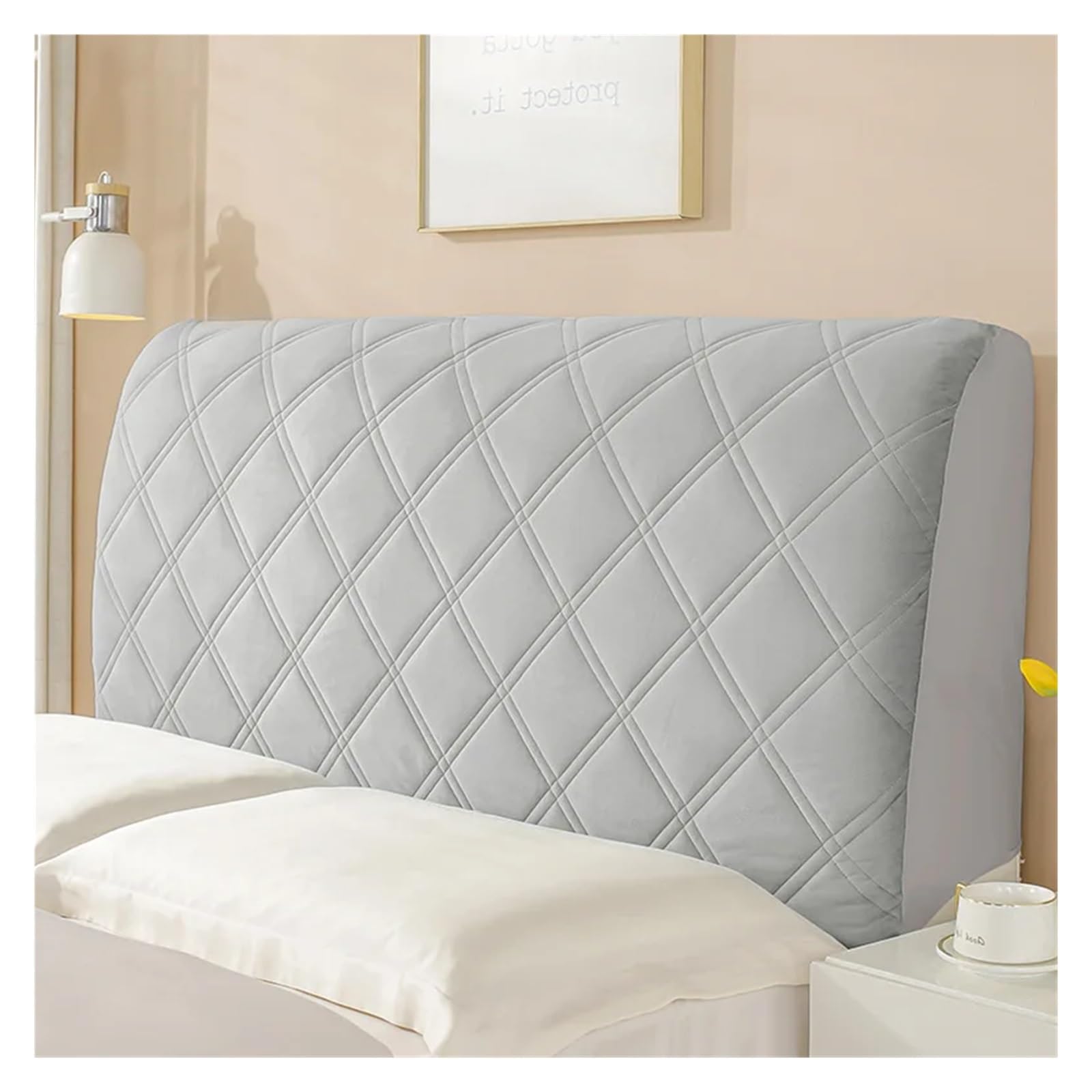 Ayztantine Bed Headboard Cover Bed Head Cover Velvet Thick Bedhead Covers Bed Head Protection Headboard Cover Bedroom Removable Bedside Cover(Grey,W190 x H70cm)