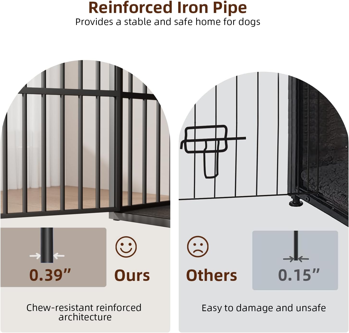 VOWNER 86.7" Double Dog Crate Furniture for 2 Large Dogs, Heavy Duty Wooden Dog Kennel with Removable Divider, XXL Dog Cage TV Stand End Table with 4 Doors, Double Locks for Each Door, Grey/Black