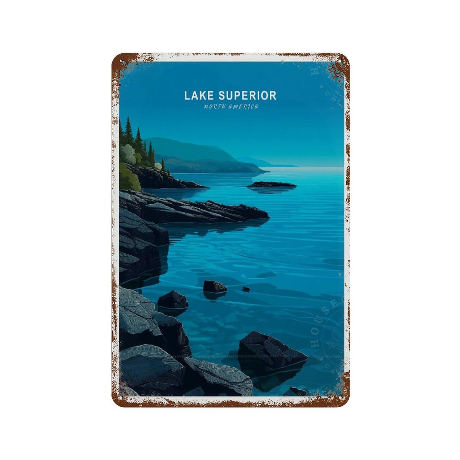 xiaoxiaoshen Lake Superior North America Travel Minimalist Cityscape Wall Decor Art Metal Tin Poster Modern Home Decor Art Home Bar Shop Decorations Vintage Sign 30x20cm