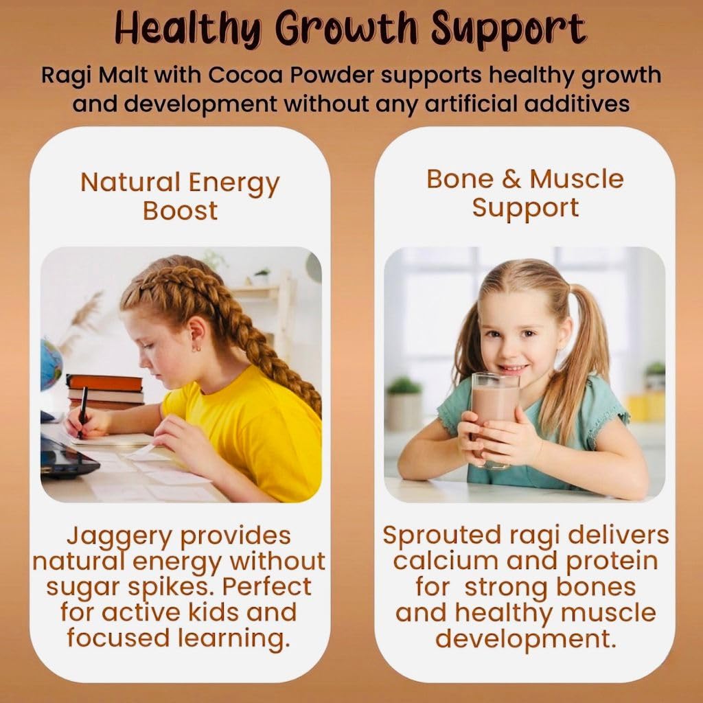 Instant Sprouted & Roasted Ragi Malt with Natural Cocoa Powder | 300 gms | Nutritious & Delicious Instant Drink Mix | High in Calcium & Iron | Natural Ingridients, No Preservatives | Vegan & Gluten-Free