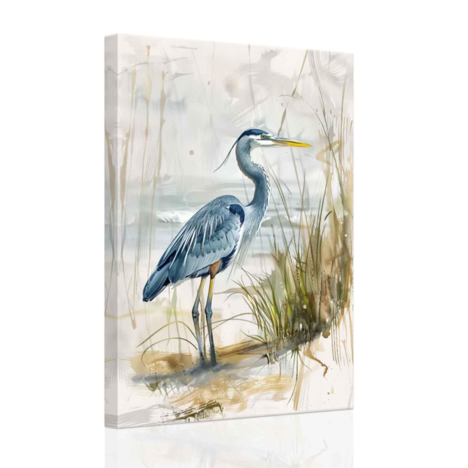 SWQYLB Blue Heron Pictures Wall Art Sea Bird Canvas Print Beach Animal Painting Coastal Sea Shore Bathroom Decor Framed (Blue, (12.00" x 18.00"))
