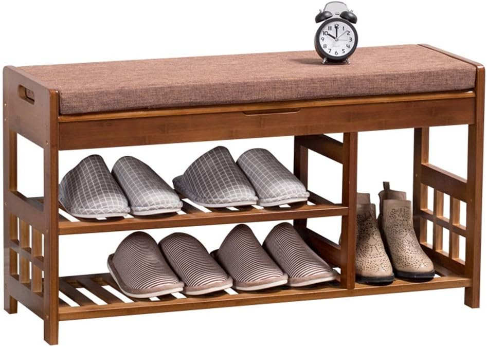 ROBDAE Shoe Change Bench Bamboo Shoe Bench 3Tier Shoe Rack