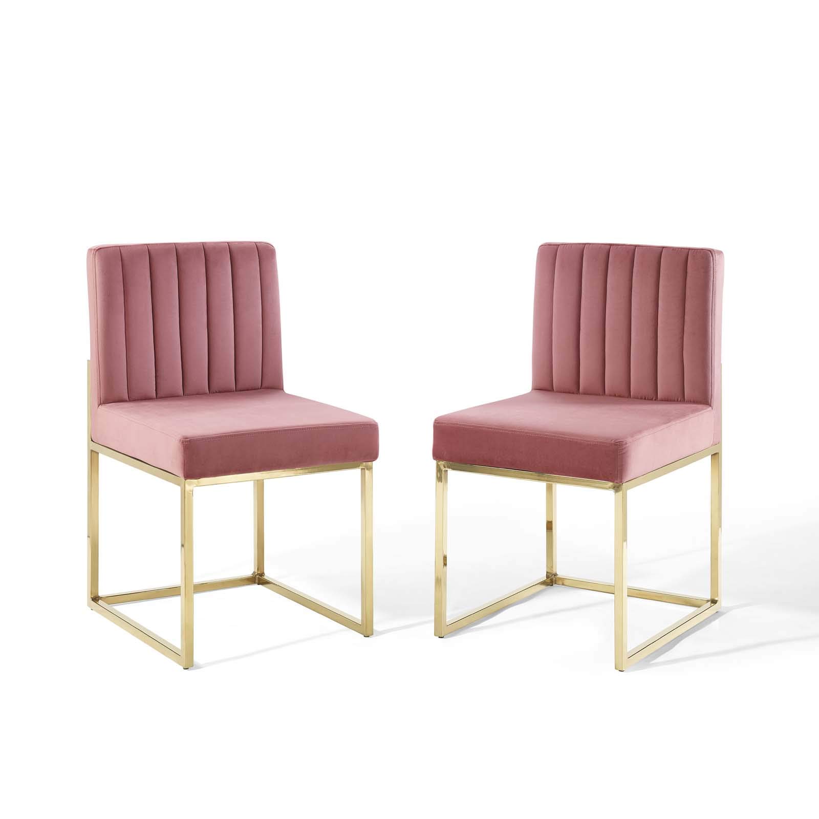 Carriage - Juego de 2 sillas de comedor de terciopelo de alto rendimiento, color dorado rosa polvoriento 2