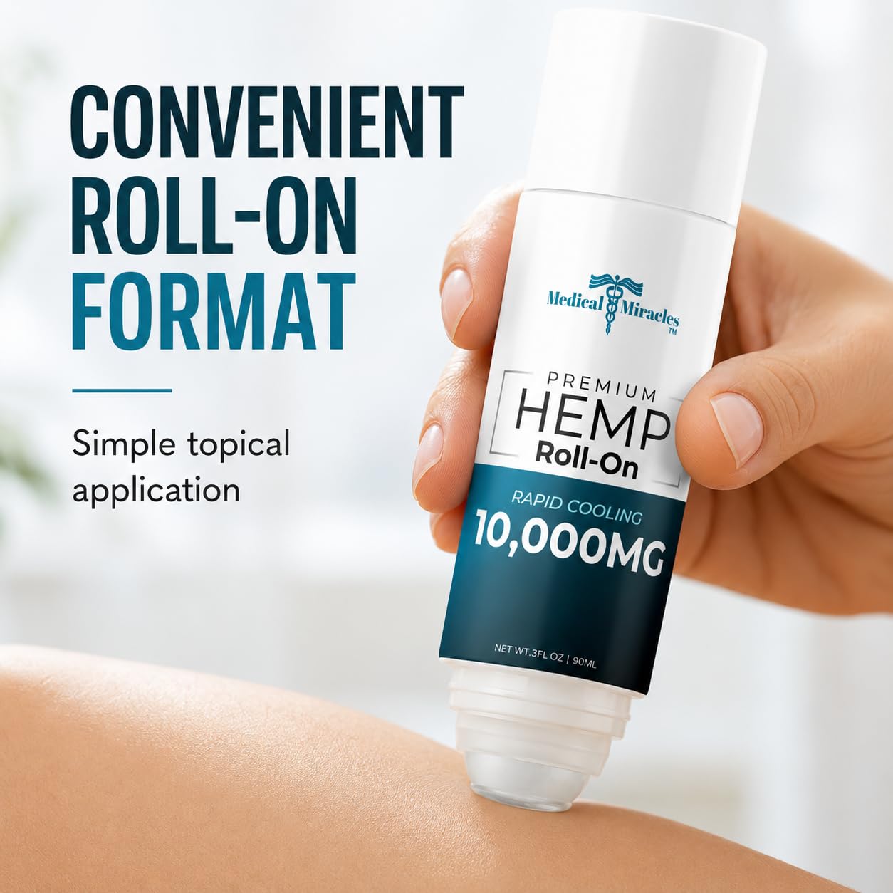 Medical Miracles Hemp Roll-On 10,000mg, 3 fl oz – Non-Greasy Topical Body Oil with a Cooling Feel – Roller Ball Applicator – Made in USA — Amazon image 5