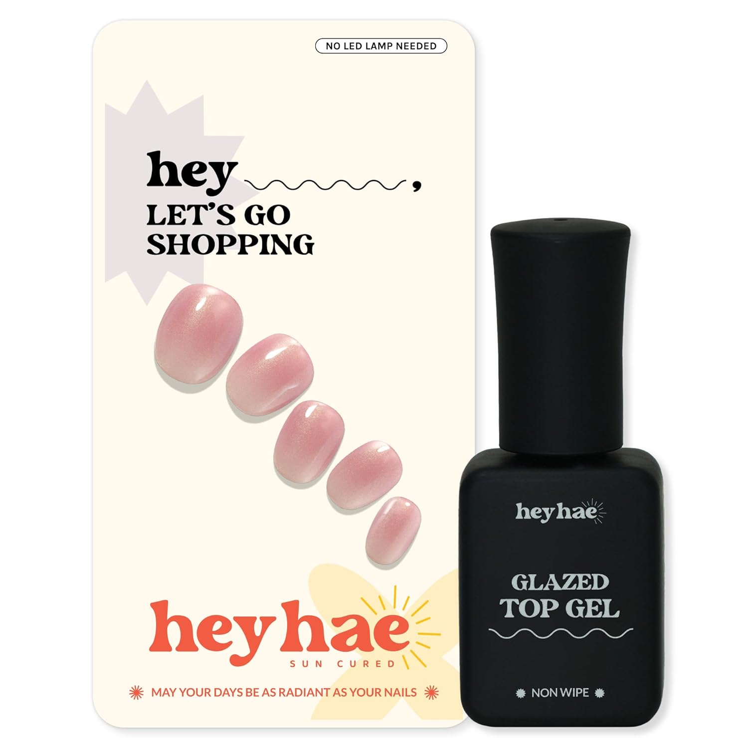 Heyhae Essentials Bundle - Semi Cured Gel Nail Strips (Hey, Let's Go Shopping) + Top Gel [2 Pack]