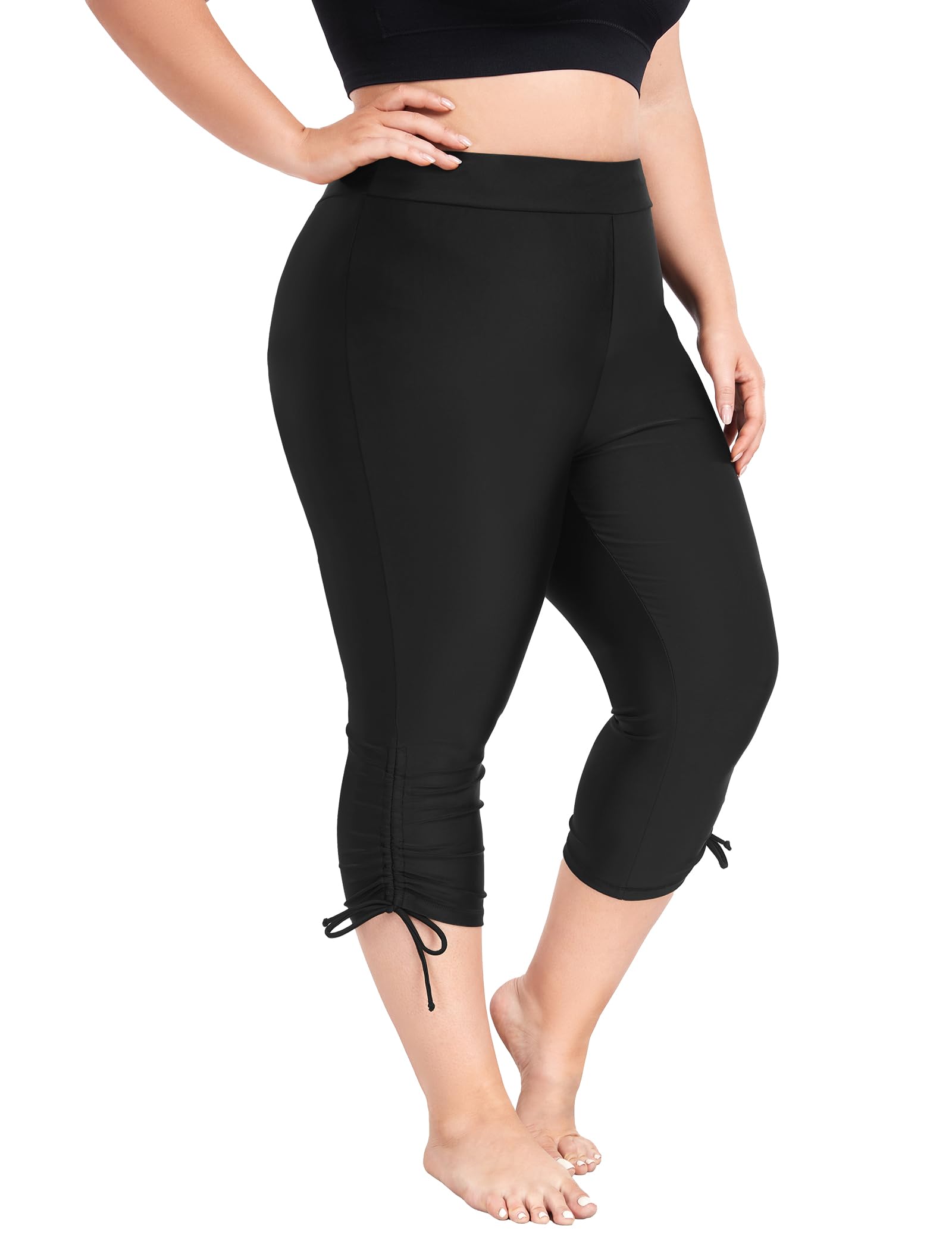 Plus Size Swim Capris Pants for Women High Waisted Swimming Leggings Tankini Rash Guard Bottoms Swimwear Shorts-image-40