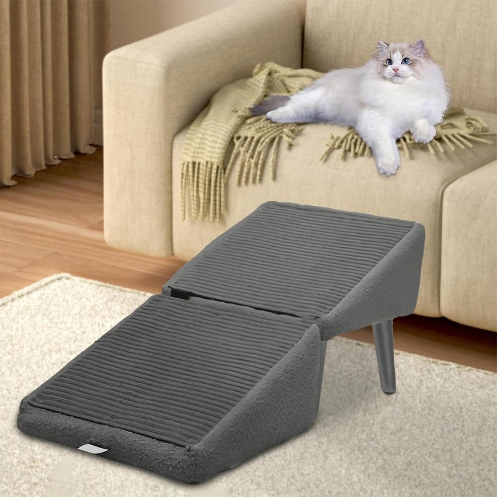 Rampa per animali domestici, pieghevole, non scivolosa per cani di piccola taglia e gatti, gradini per cani leggeri e pieghevoli, per letto a soppalco e divano Pet Ramp (grigio, M)