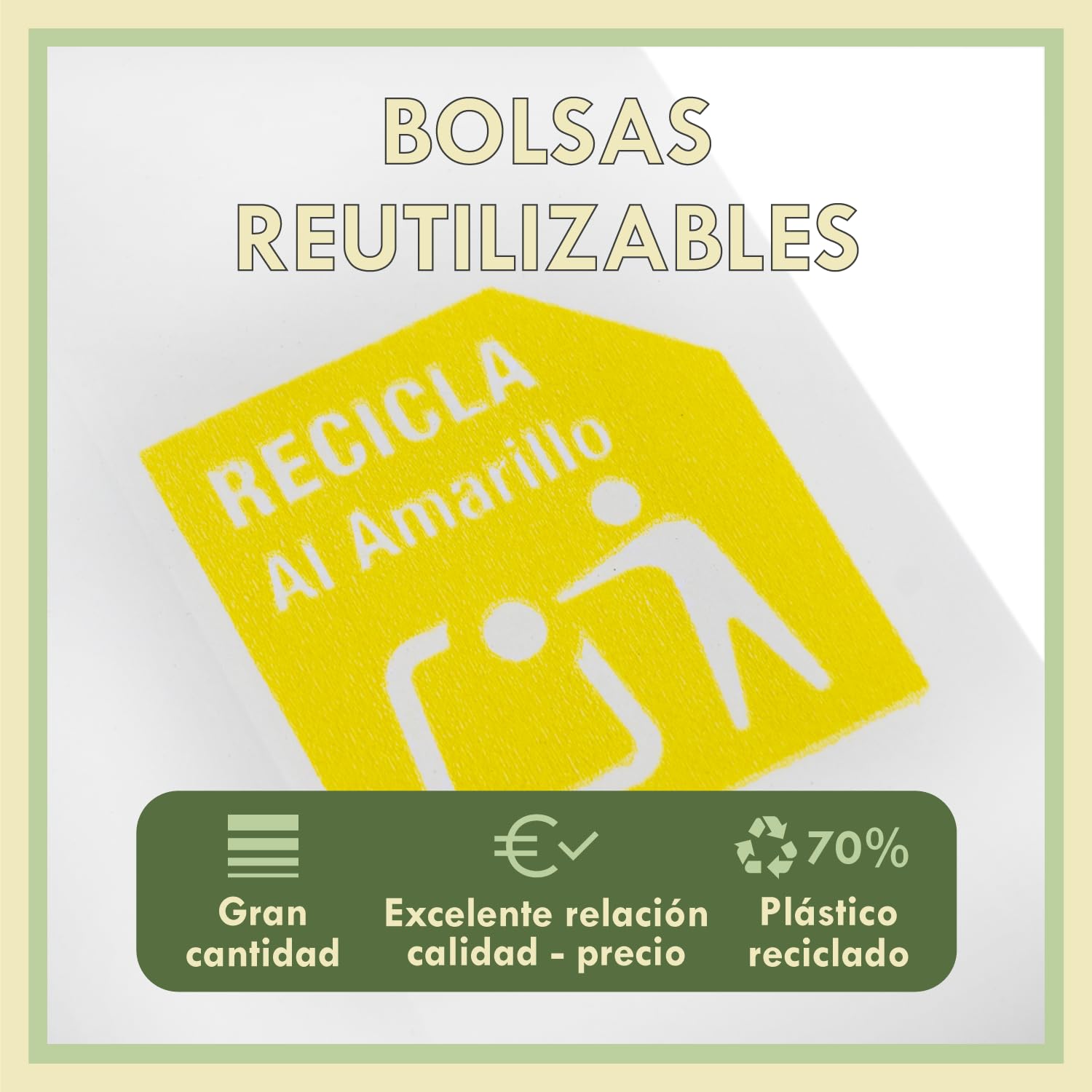 Bolsas de Plástico con Asas Blancas Tipo Camiseta 42x53cm 1KG 70% Recicladas Reutilizables Resistentes