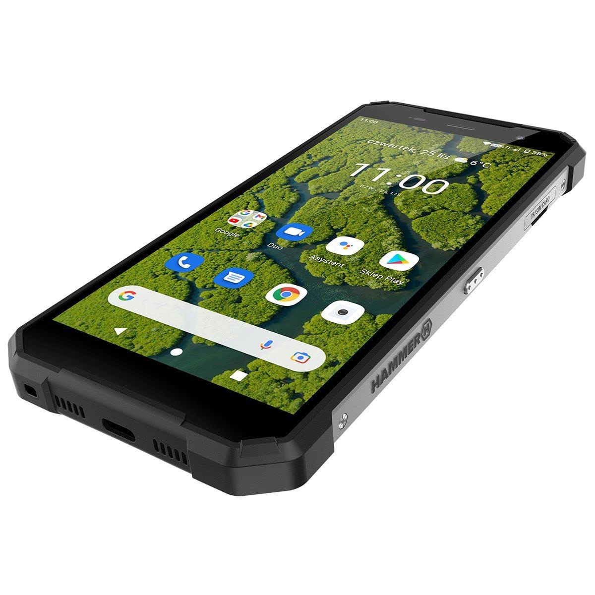 Hammer H Explorer Plus Eco, smartphone robusto, Display IPS da 5,7" HD+, 4 GB DI RAM, 64 GB di memoria interna, USB-C, GPS e A-GPS, Android 11, 5000 mAh, IP69, 13 Mpx, 4G LTE, Doppio SIM, argento