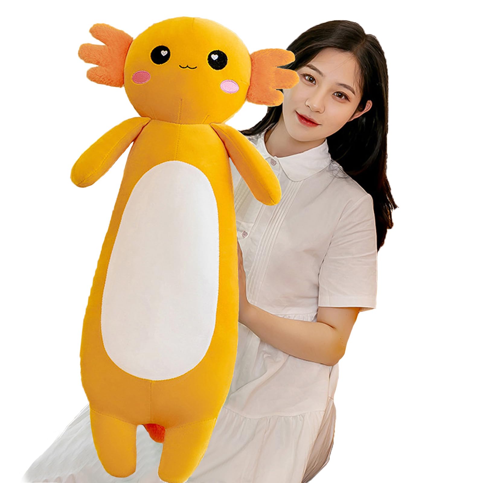Cuscino di peluche Axolotl lungo, animale carino Axolotl imbottito corpo peluche morbido Plushies bambola giocattolo per le ragazze ragazzi(80cm/31.49inch,Orange)