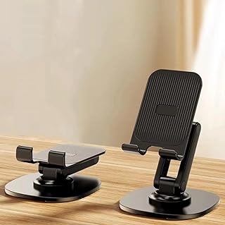 حامل موبايل دوار 360 درجة للمكتب، حامل موبايل قابل للطي والتعديل، حامل موبايل دوار 360 درجة مناسب لأجهزة آيفون 15 14 13 12 11 برو ماكس وجميع الموبايلات الذكية، بلون أسود