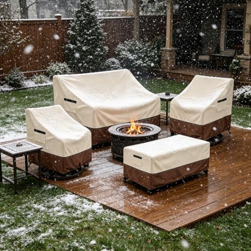 Wavecover 4-Piece Patio Furniture Cover Set, 600D Heavy Duty Outdoor Furniture Covers Waterproof — Fits 3-Seater Sofa, Swivel Rocker Chair & Coffee Table, All Weather Outdoor Protection, Large by Wavecover - Used condition - Image 9