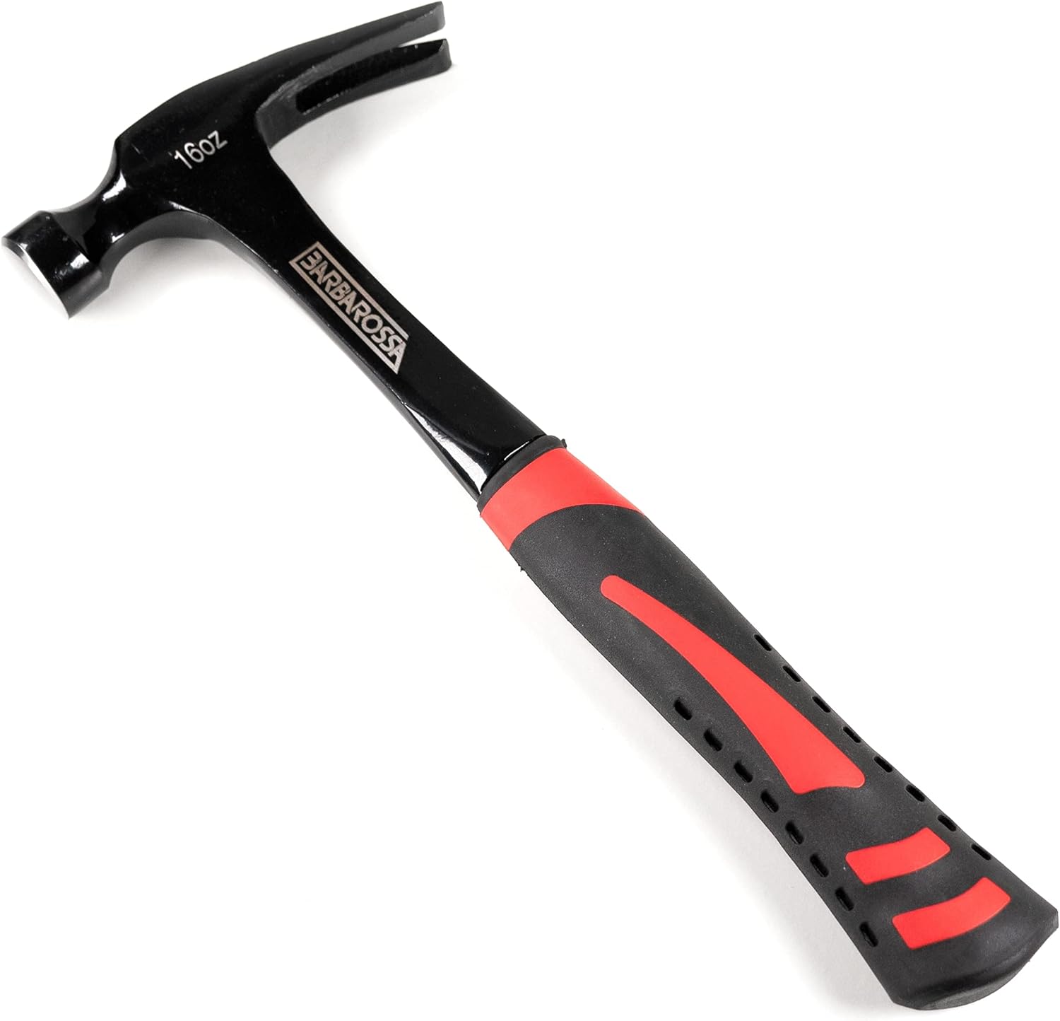 Barbarossa Martillo de garra de 16 onzas de acero al carbono negro y mango de fibra de vidrio, cómodo y ergonómico, herramienta de mano ideal para la eliminación de uñas uso en el hogar