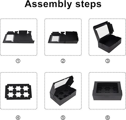 Miniatura 3 de 15 cajas para pasteles, 6.3 x 6.3 x 3 pulgadas, soporte para cupcakes negros, cajas de magdalenas con capacidad para 4 cupcakes para pasteles,