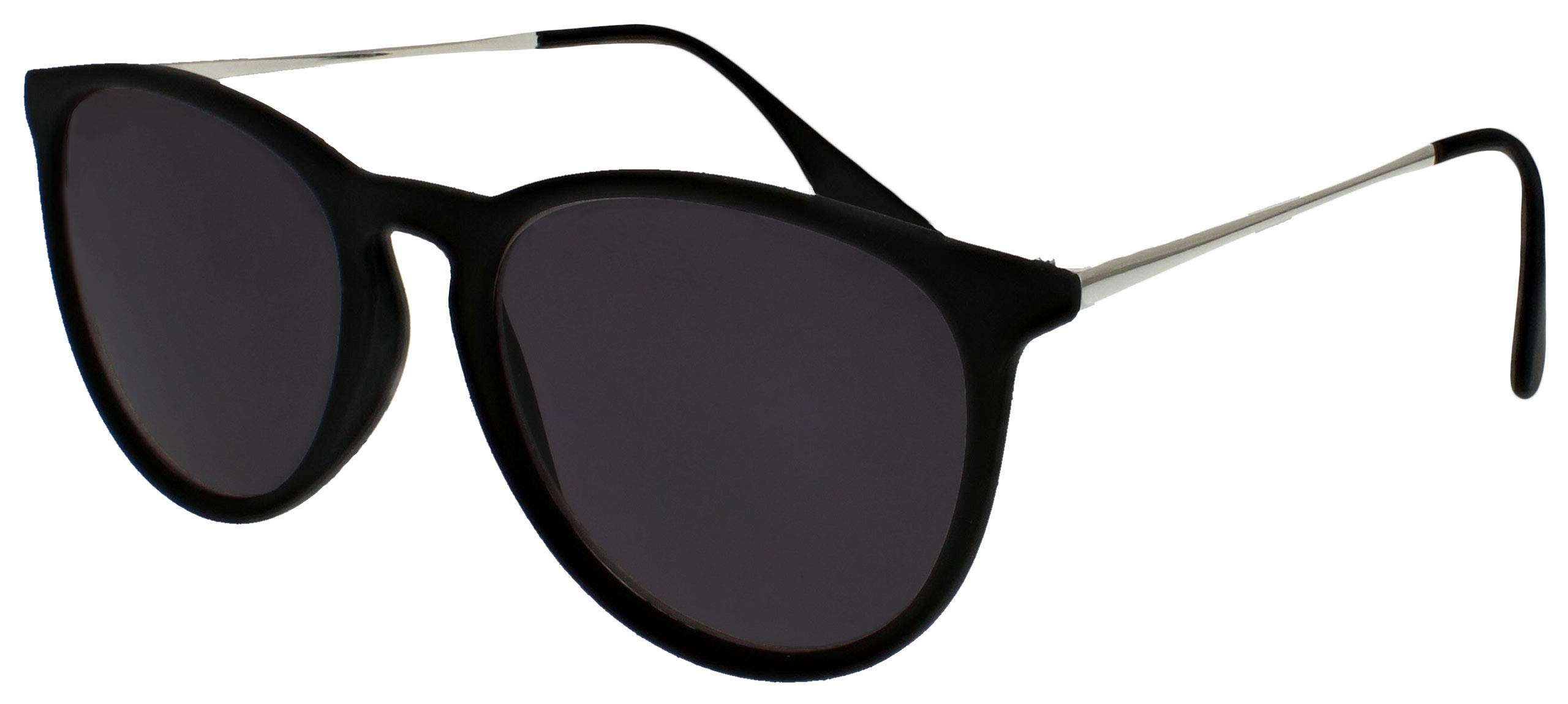 OPULIZE Jet Sonnen okulary do czytania 2 szt., stylowe, duże designerskie oprawki, odporne na zarysowania, przyciemniane soczewki, ochrona UV400, gumowany przód, srebrne, prasowane, czarne, gumowane