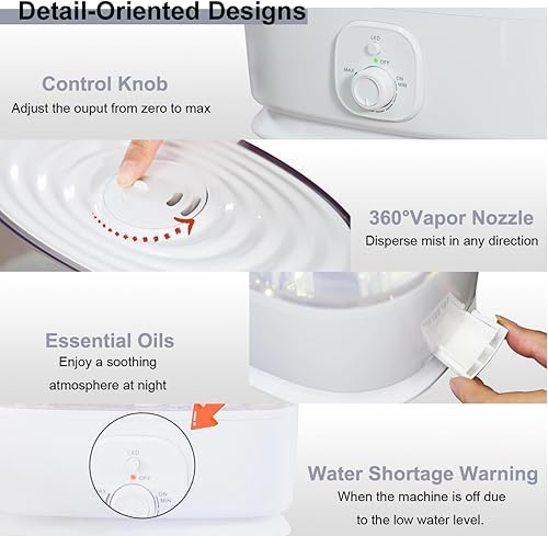 Miniatura 6 de Humidificador para habitación grande, dormitorio, hogar, 6L de llenado superior humidificador ultrasónico de niebla fría 3 en 1, 50H silencioso,