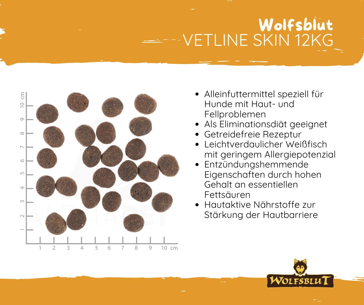 Wolfsblut Vetline Hundefutter - Skin & Coat, 2x12kg - Sparbundel, Sparpaket - inklusive Warnicks Tierfutterservice Hundesnack Goodie