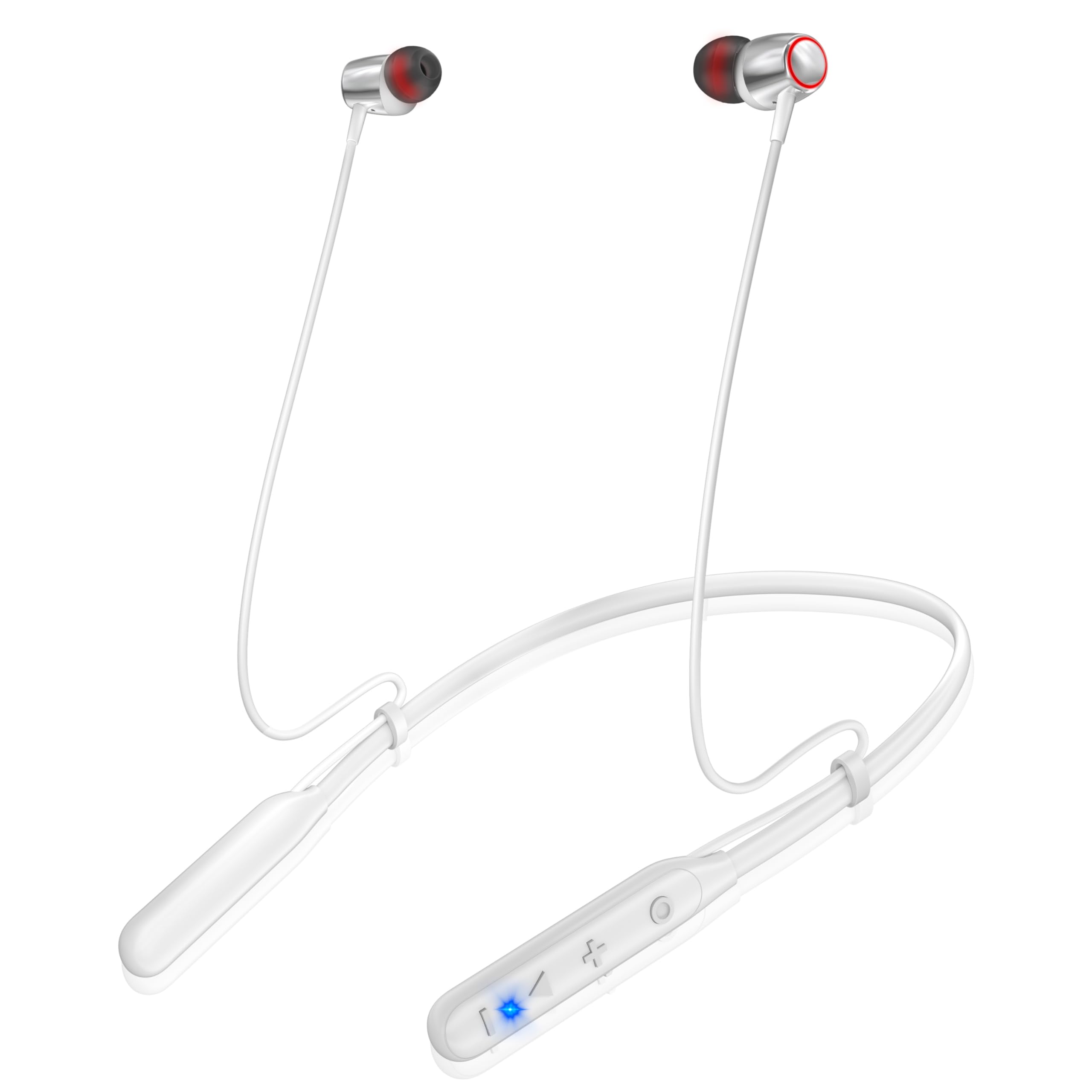 イヤホン Bluetooth【ネックバンド型・コード調整・40時間連続再生】ワイヤレスイヤホン ネックバンド 凸構造ボタン 首掛け ブルートゥースイヤホン CVC8.0ノイズキャンセリング Type-C急速充電 ハンズフリー通話 軽量 イヤフォン マグネット搭載 音量調節 Siri 音楽/WEB会議/ビジネス/通勤通学 技適認証済 日本語説明書（白）