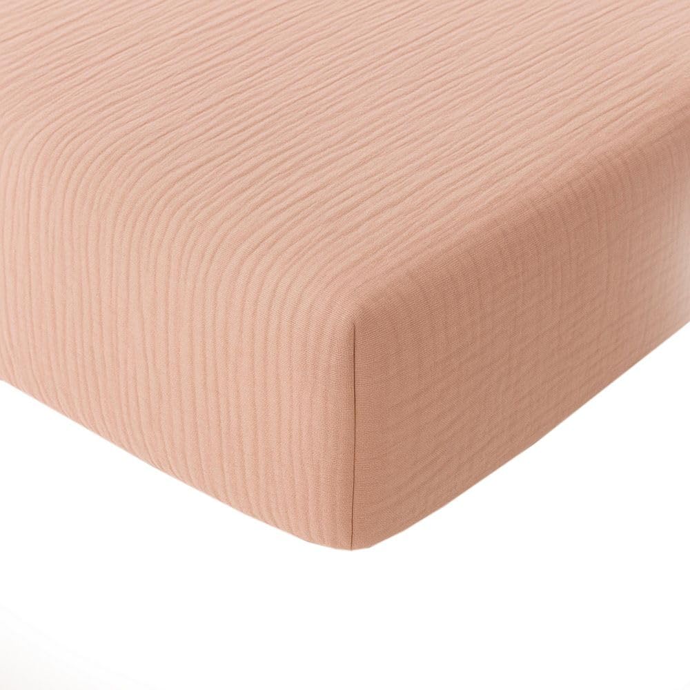 Drap housse 140x190 gaze de coton rose lotus lit 2 personnes