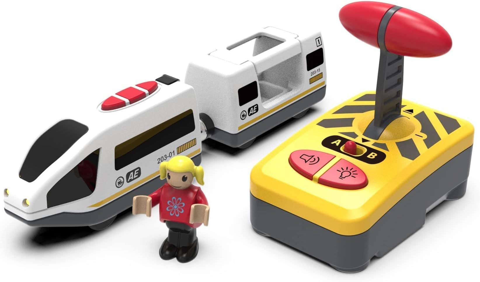Z MAYABBO Wooden Train Set Accessories Battery Operated Locomotive Train, Remote Control Train Vehicles for Wood Tracks, Fits All Major Brands of Railway System (Battery Not Included)