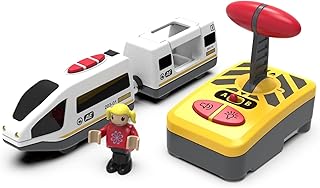 Wooden Train Set Accessories Battery Operated Locomotive Trains, Remote Control Train Vehicles for Wood Tracks, Powerful Engine Trains Cars Fits All Major Brands of Railway System