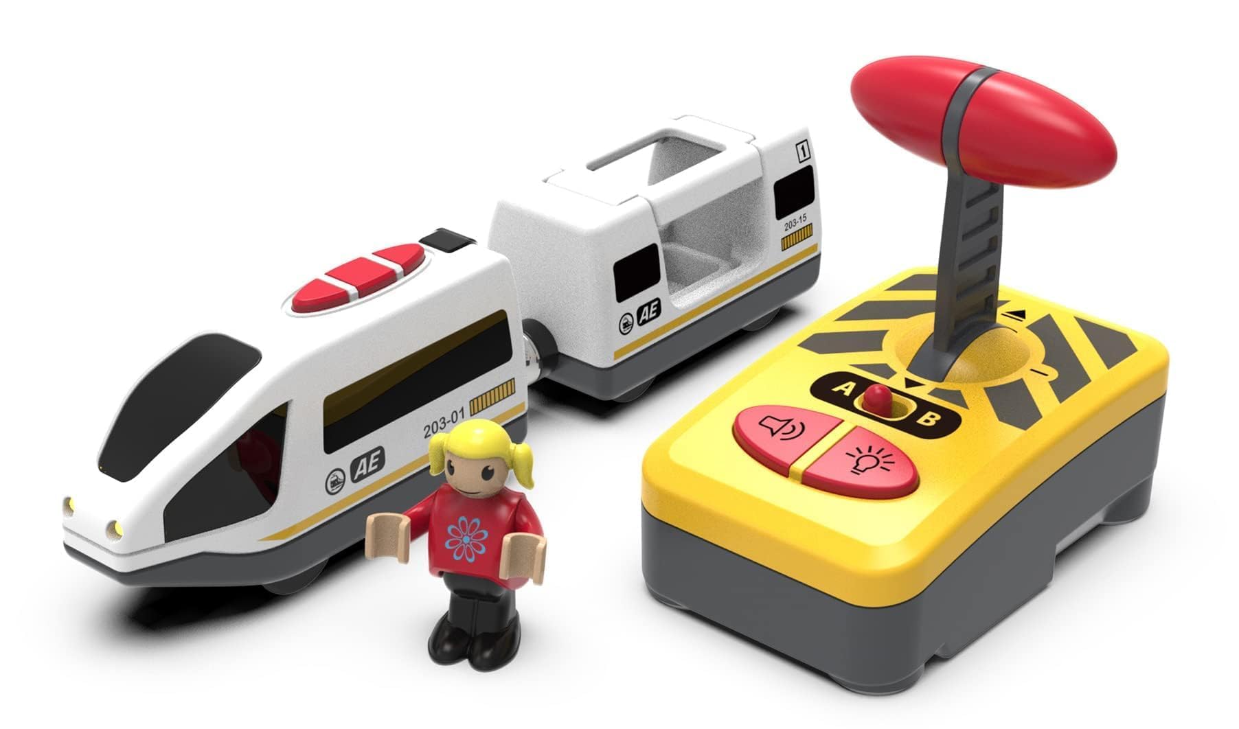 Wooden Train Set Accessories Battery Operated Locomotive Trains, Remote Control Train Vehicles for Wood Tracks, Powerful Engine Trains Cars Fits All Major Brands of Railway System