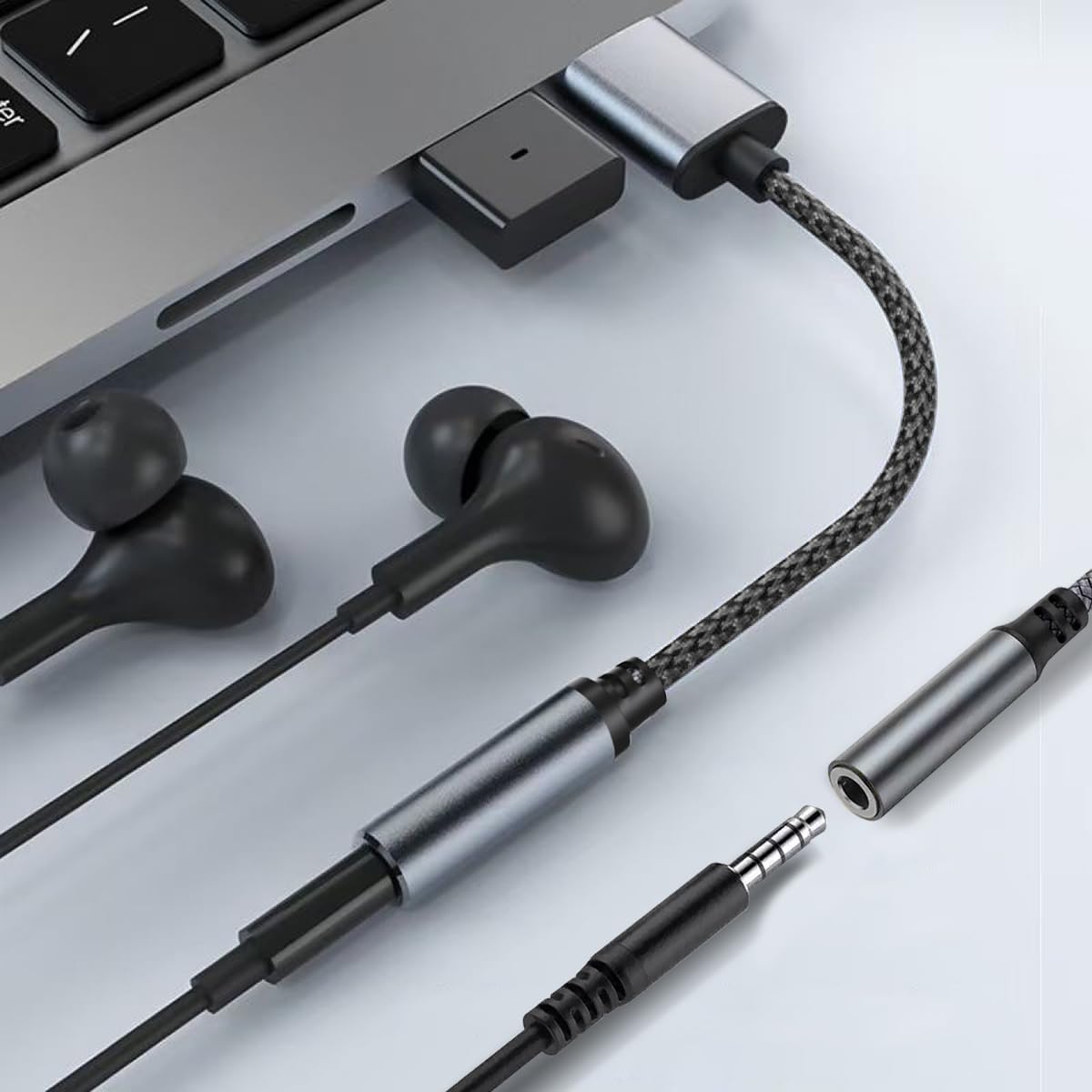 Adattatore Audio USB a Jack 3,5 mm, USB a AUX, Compatibile con Cuffie, Laptop, PC, Altoparlanti (Grigio)