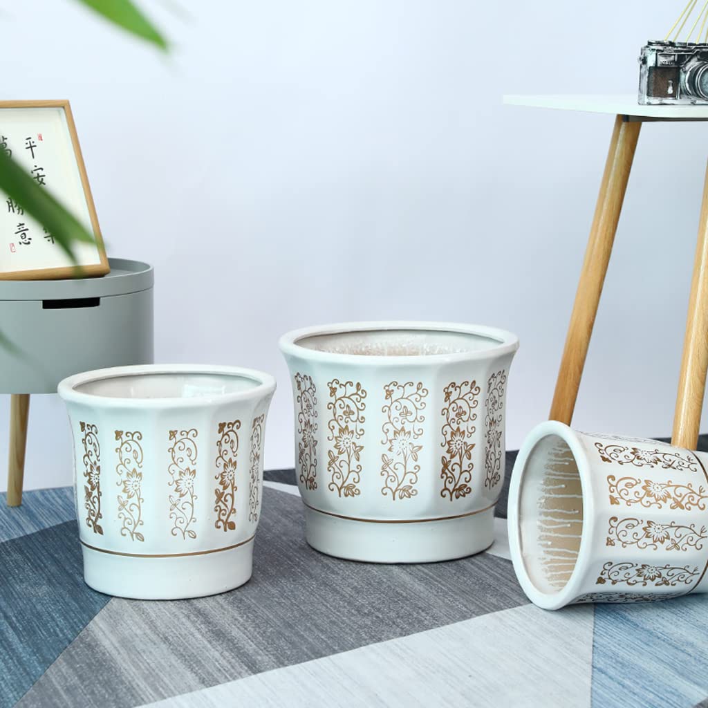 Vasi da Giardino Fioriere in Ceramica a rombo, Vaso per Piante da Interno Moderno da 10/13/15 Pollici con Foro di drenaggio e Vassoio, Motivo Platino