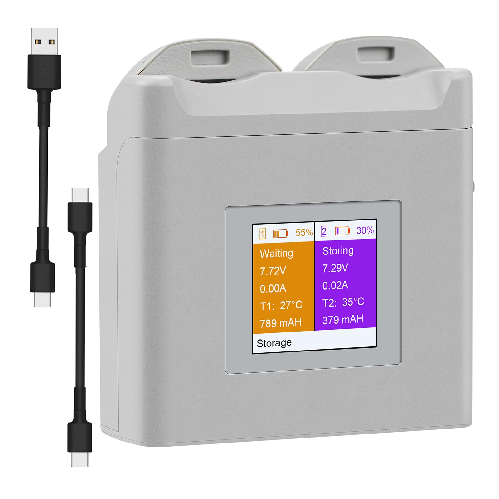 Hubs de charge légers à double port pour batterie avec affichage clair PD25W sortie USB 5V2A charge rapide