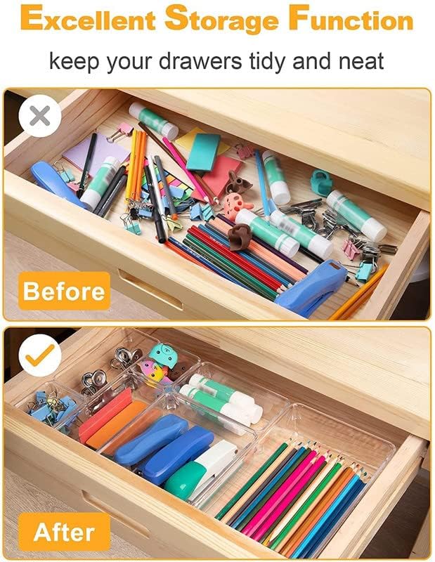 RABBONIX Drawer Organizer Storage Bins With Various Size for Kitchen, Office, Bathroom, Vanity Makeup Organiser (05 Pcs Set, Transparent)