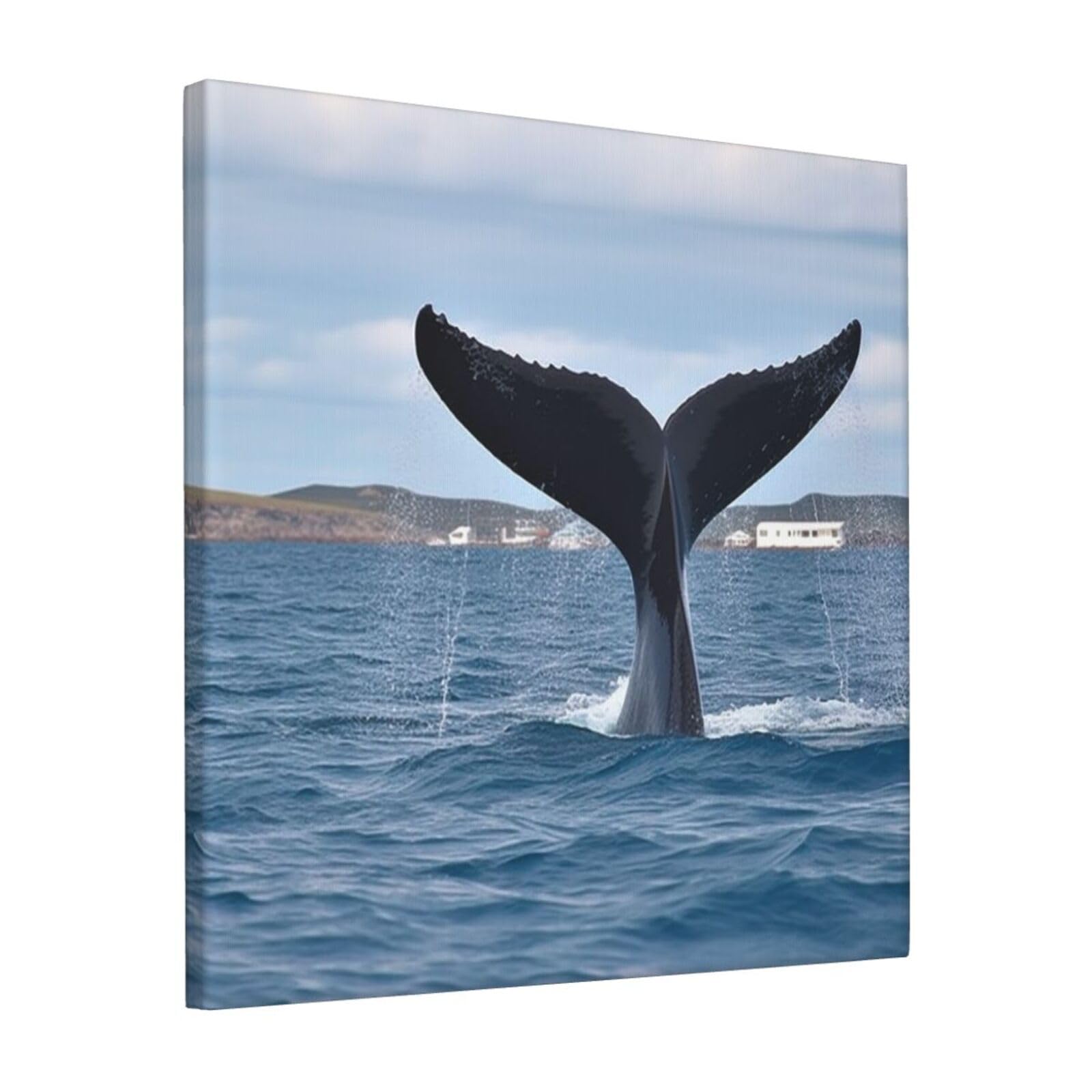 KLOPH Whale Tail Canvas Wall Art for Living Room 12"x12" Modern Artwork Painting for Bathroom Hanging Canvas Prints Aesthetic Wallart for Bedroom Kitchen Office Wall Decor