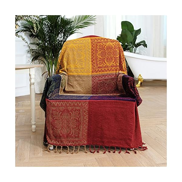 amorus Chenille Jacquard Tassels Throw Blanket Sofa Chair Cover Tablecloth - Colorful Tribal Pattern - Image 3