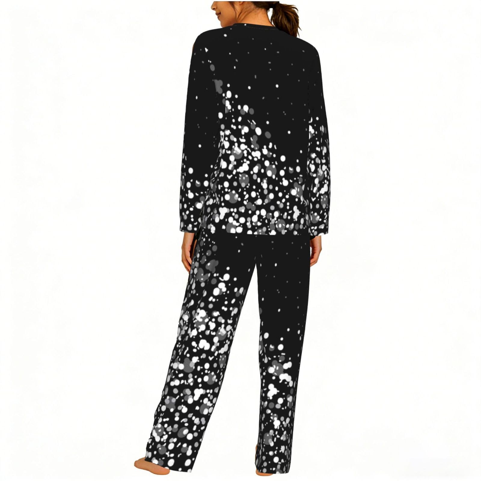 Pigiama da donna a maniche lunghe con stampa glitter bianco nero morbido elastico coulisse casual Daywear