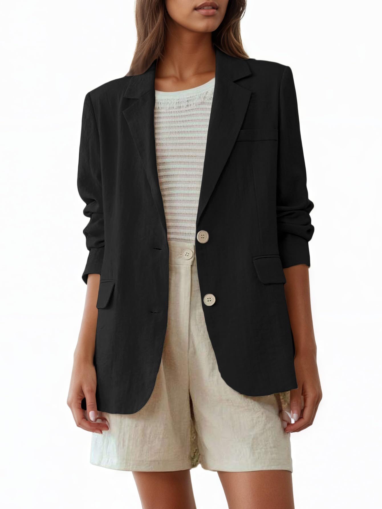 Mina Self Linen Blazer for Women 2025 Summer - Full-Lined Oversized Lightweight Casual Work Business Fashion Trendy Pockets