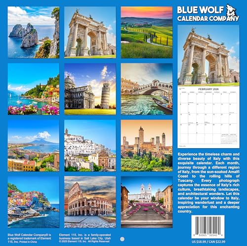 2026 Italy Monthly Wall Calendar | 12" x 24" | Travel Calendar 2025-2026 - Image 2