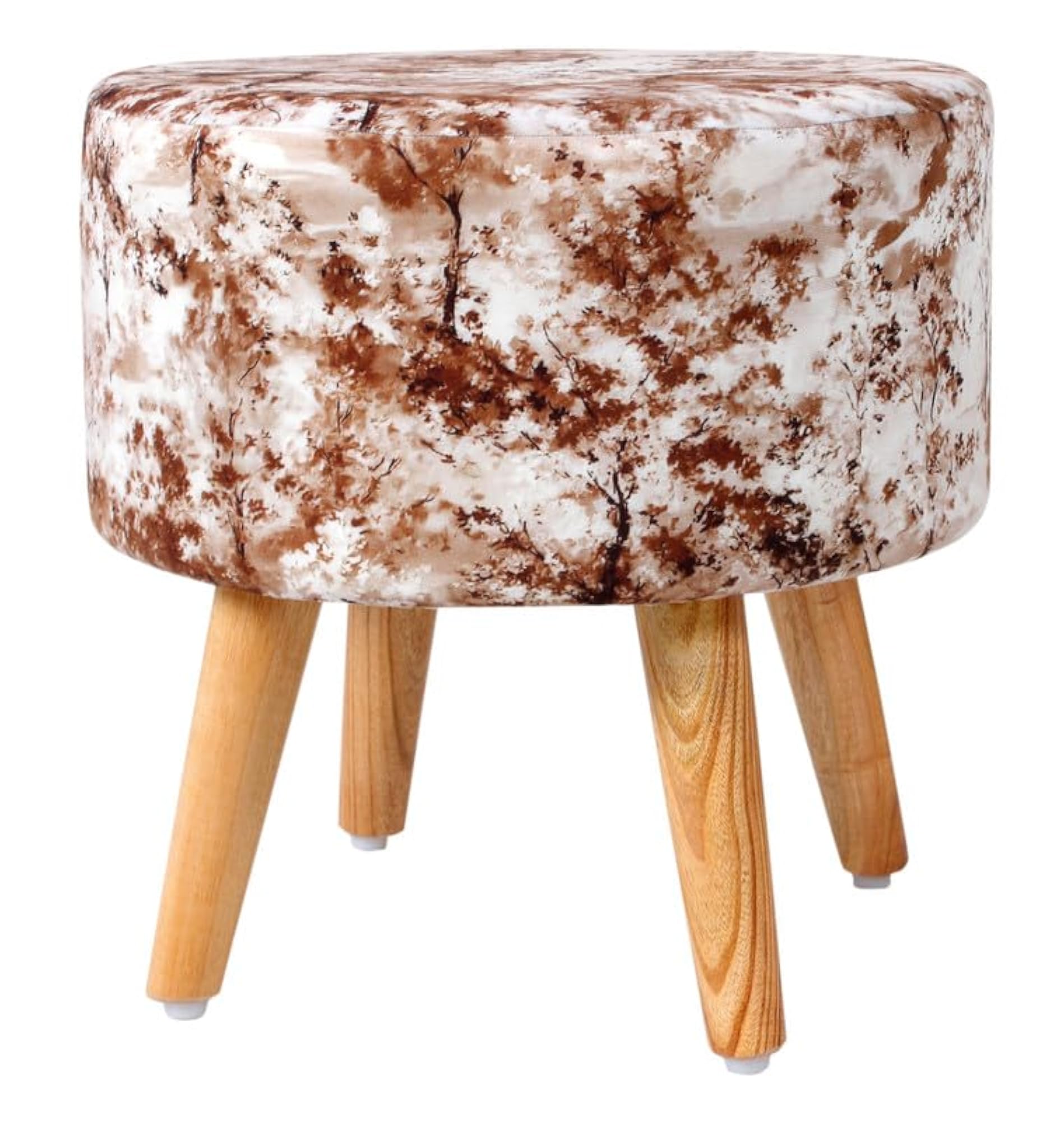 Velvet Round Foot Rest Stool with Wooden Legs