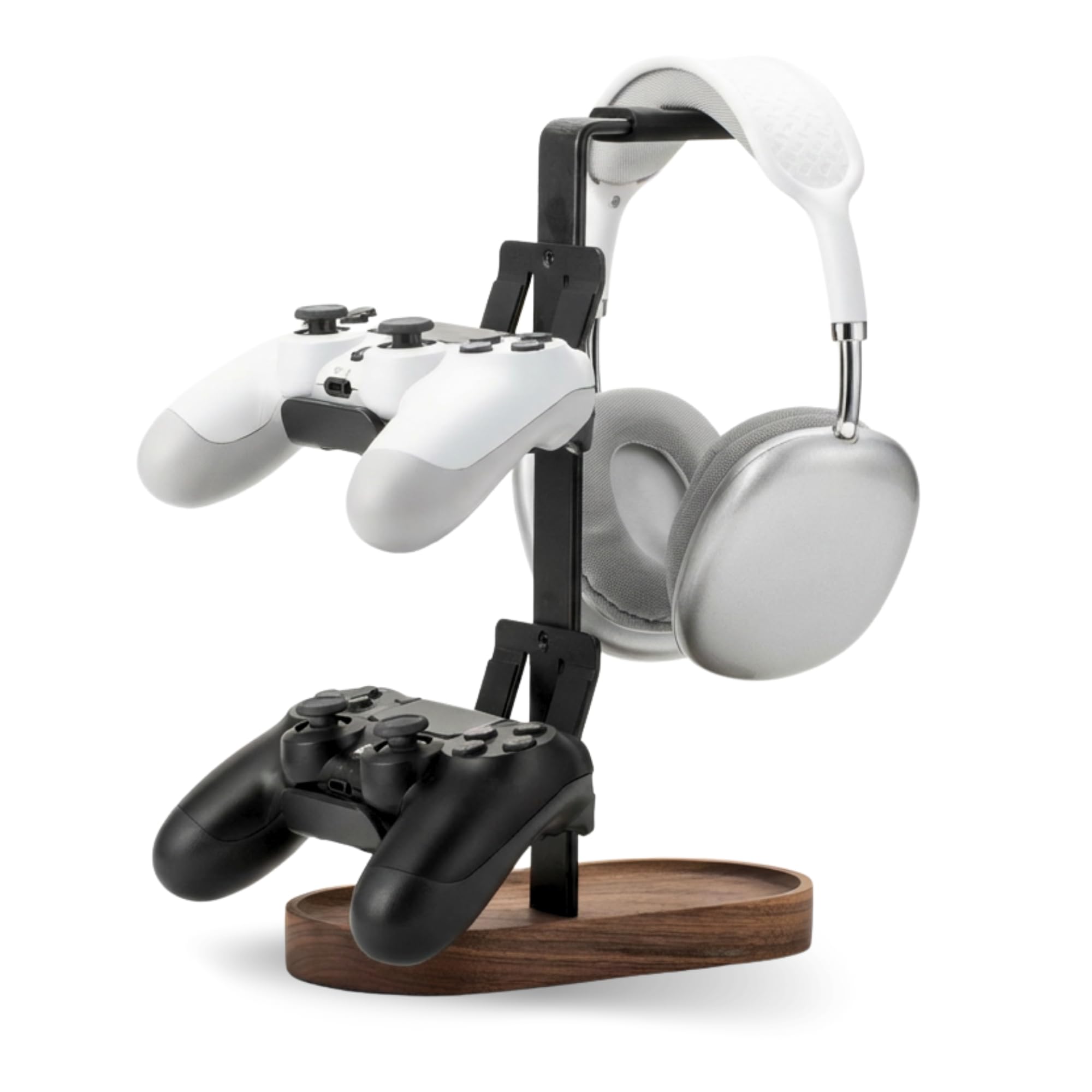 muso wood Supporto per controller da gioco 2 in 1, supporto per cuffie, supporto per controller in noce, supporto per cuffie da tavolo per controller di gioco e accessori per auricolari per PC