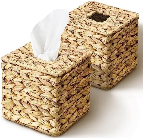 YOKOMI 4 Gallon Wicker Trash Can With Lid & Tissue Box Cover - Boho Rattan Bathroom Bedroom Decor - View #9